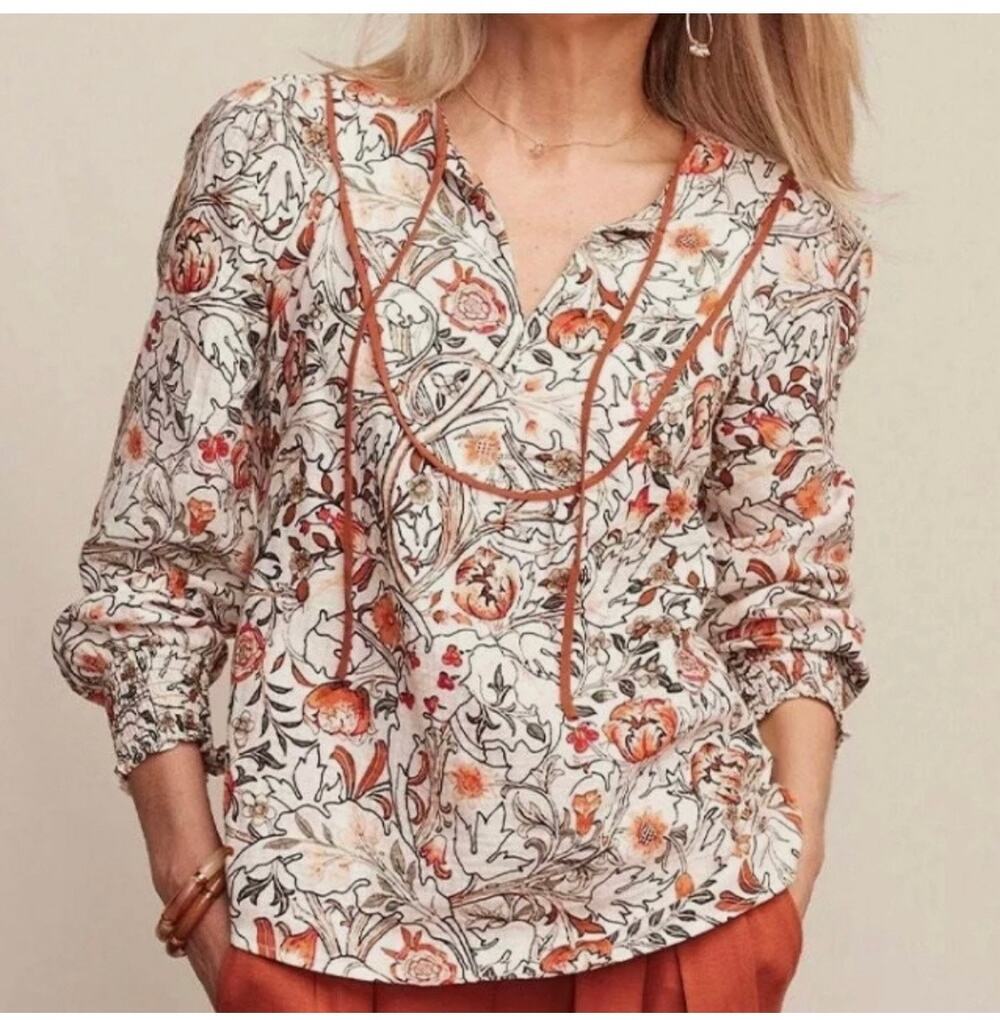 Matilda Jane Heart To Heart Meadow Brook Floral Gauze Blouse Size S Cream Boho